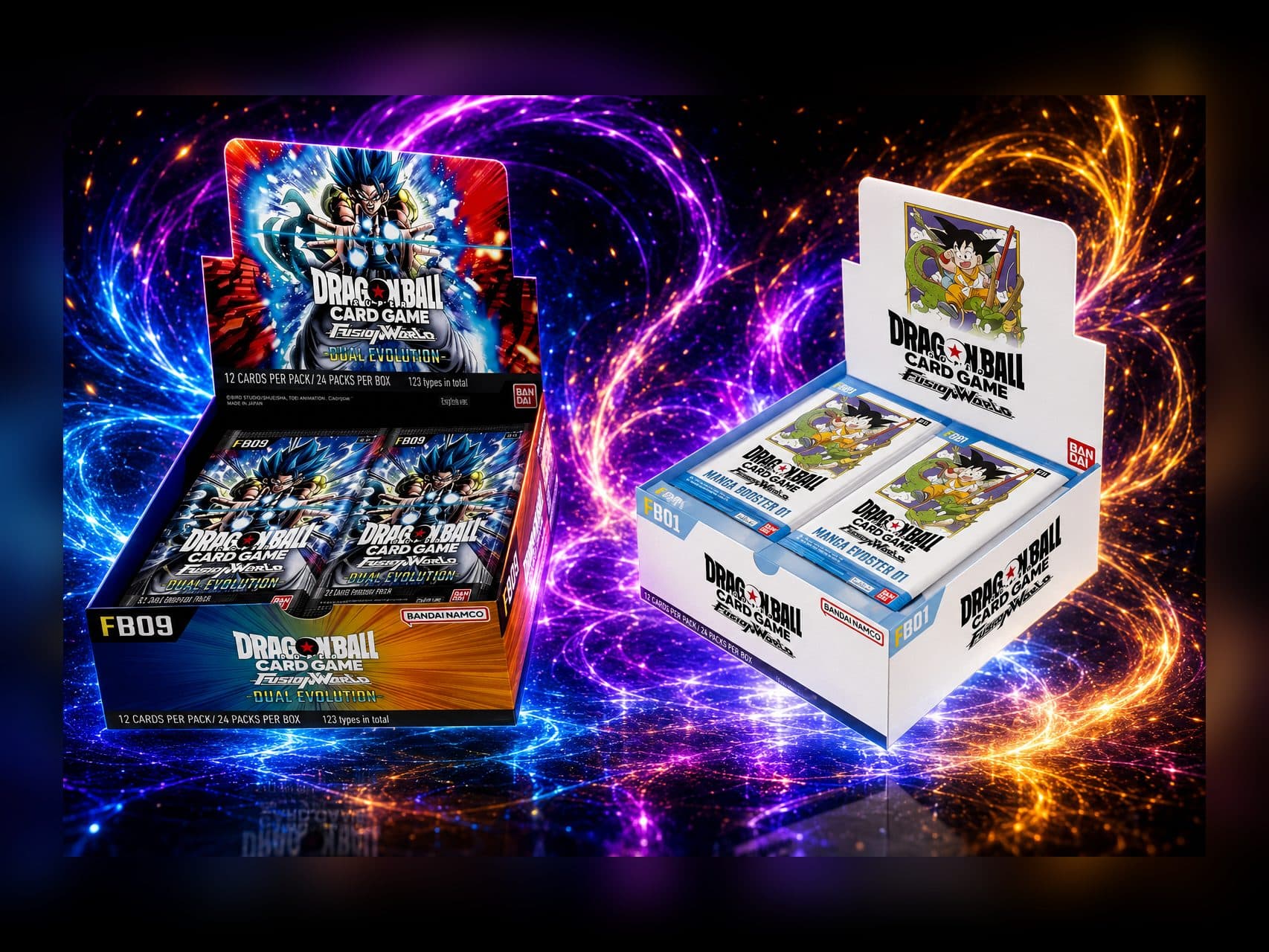 De Fusion World booster boxen FB01 tot FB08, op een rij